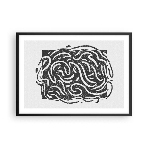 Poster in einem schwarzem Rahmen - Schwarz-Weiß-Abstraktion im geometrischen Stil - 70x50cm - Abstraktion: Freudentanz - Moderne Wanddekoration für Wohnzimmer und Schlafzimmer ARTTOR