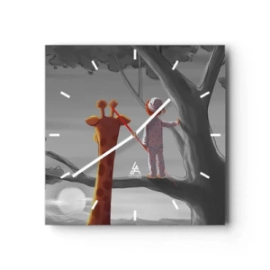 Wanduhr - Glasuhr - Ein Kind und eine Giraffe auf einem Ast in einer Märchenlandschaft - 30x30cm - Das passiert wirklich - Moderne Wanddekoration für Wohnzimmer und Schlafzimmer ARTTOR