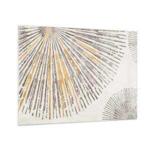 Glasbild - Bild auf glas - Radiale Linien in Gold- und Grautönen auf hellem Hintergrund - 70x50cm - Schönheit des Strahls - Moderne Wanddekoration für Wohnzimmer und Schlafzimmer ARTTOR