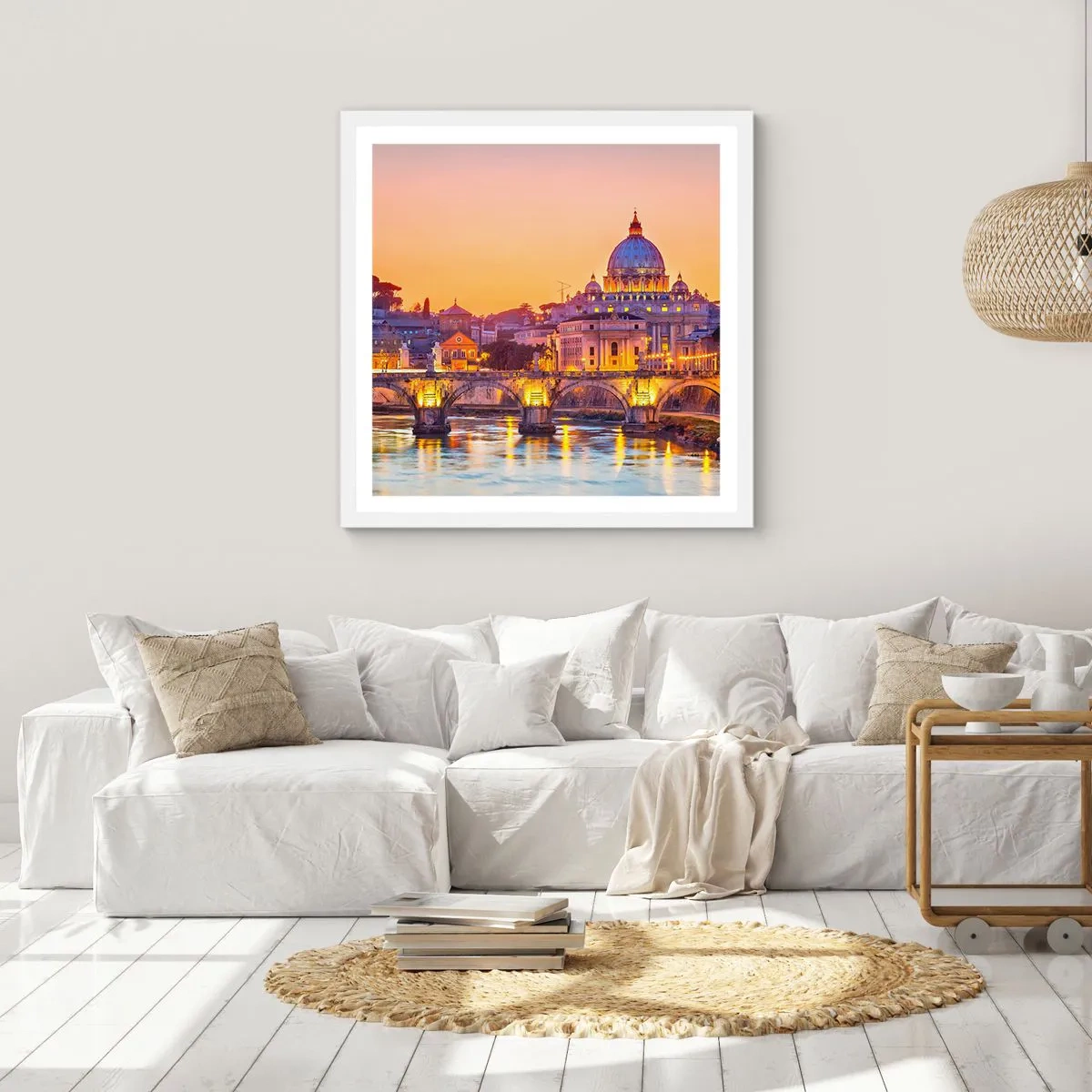 Poster in einem weißen Rahmen - Sonnenuntergang über der ewigen Stadt - 50x50 cm