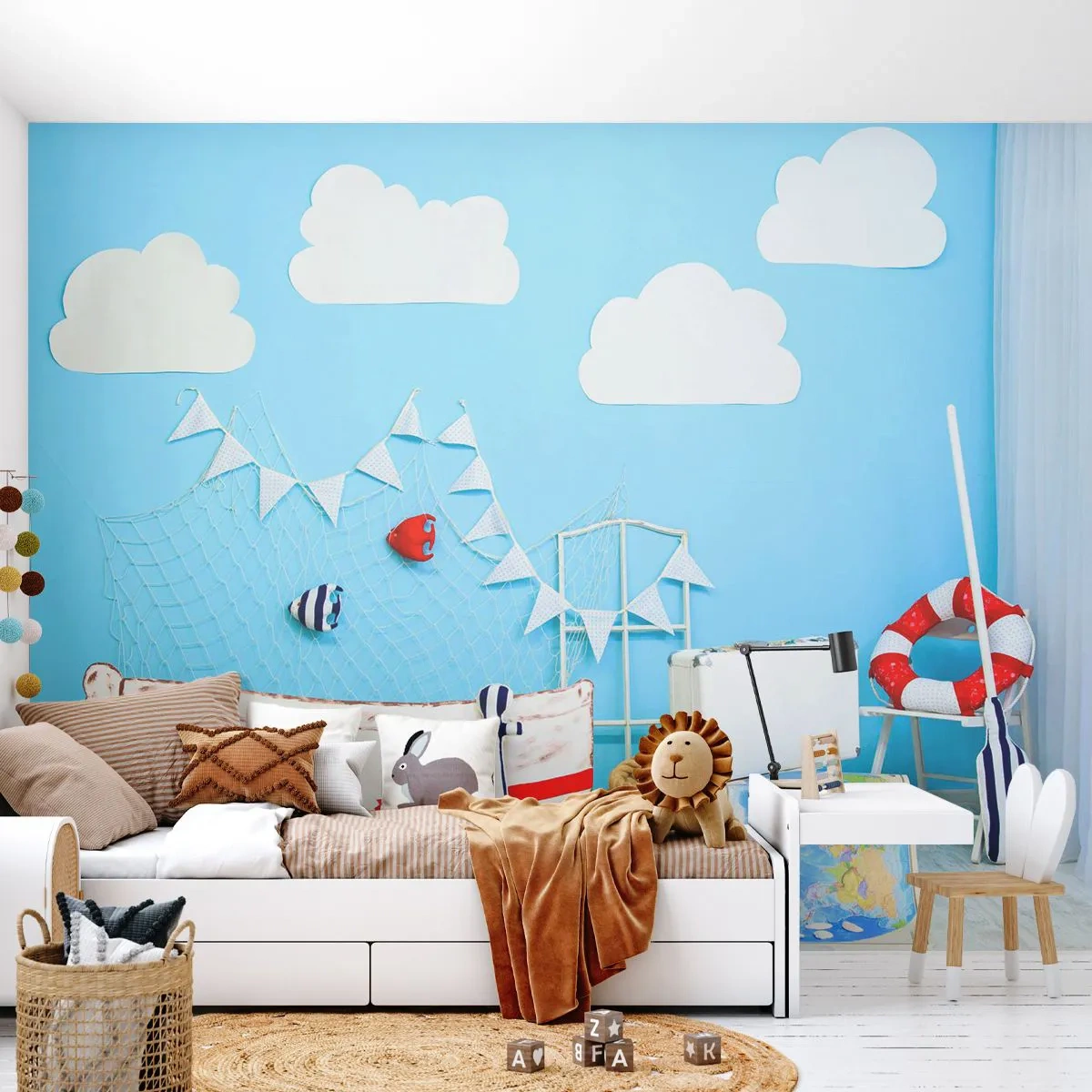 Fototapete Premium Sand - Maritime Dekoration mit Boot und Zubehör - 100x70cm - Die Sehnsucht eines Kindes nach Abenteuer - Moderne Wanddekoration für Wohnzimmer und Schlafzimmer ARTTOR