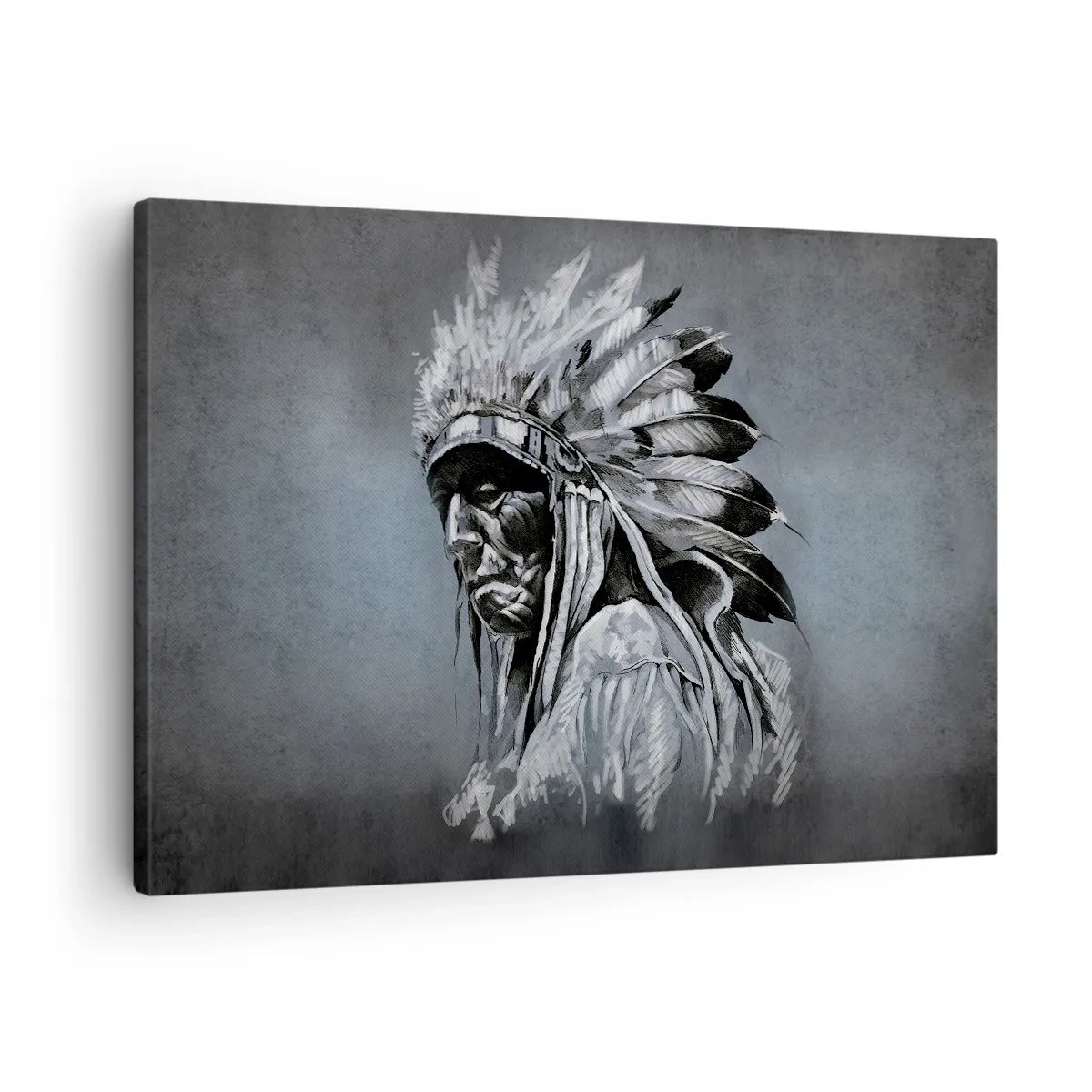 Bild auf Leinwand - Leinwandbild - Porträt eines Indianerhäuptlings mit traditioneller Kopfbedeckung - 70x50cm - Zurück zu den Wurzeln - Moderne Wanddekoration für Wohnzimmer und Schlafzimmer ARTTOR