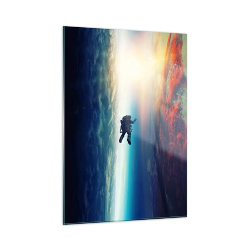 Glasbild - Bild auf glas - Ein Astronaut, der durch den Weltraum in Richtung Licht treibt - 50x70cm - Sich dem Universum stellen - Moderne Wanddekoration für Wohnzimmer und Schlafzimmer ARTTOR