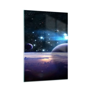 Glasbild - Bild auf glas - Ein Blick in den Weltraum mit Planeten und Sternen - 70x100cm - Noch allein? - Moderne Wanddekoration für Wohnzimmer und Schlafzimmer ARTTOR