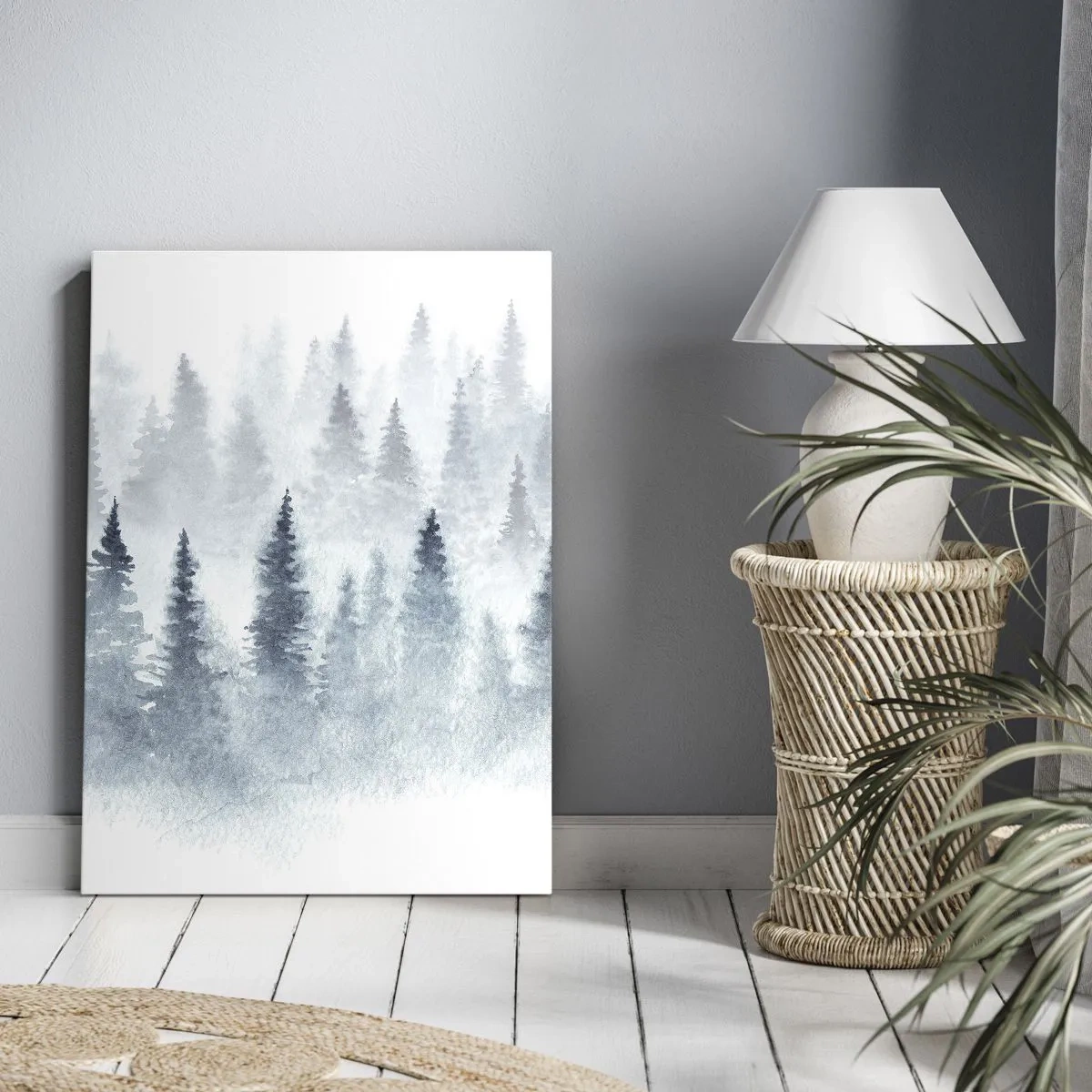 Bild auf Leinwand - Leinwandbild - Nadelwälder in zartem Nebel getaucht - 70x100cm - In Nebel gehüllt - Moderne Wanddekoration für Wohnzimmer und Schlafzimmer ARTTOR