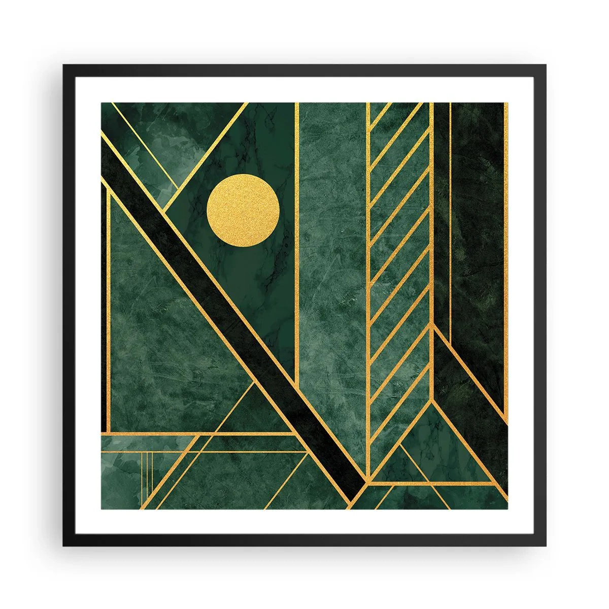Poster in einem schwarzem Rahmen - Dynamik von Gold und Azurblau - 60x60 cm