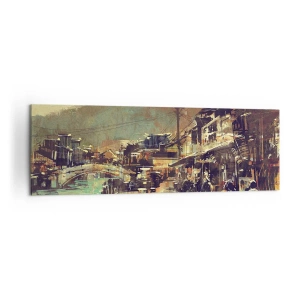 Bild auf Leinwand - Leinwandbild - Eine Stadt mit einer Brücke und kunstvoll gestalteten Straßen - 160x50cm - Das Leben als Reichtum an Grau - Moderne Wanddekoration für Wohnzimmer und Schlafzimmer ARTTOR
