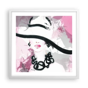 Poster in einem weißen Rahmen - Bildnis einer Dame in Schwarz und Pink - 50x50 cm