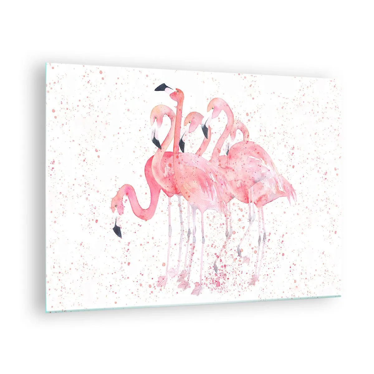 Glasbild - Bild auf glas - Aquarell-Flamingos auf hellem Hintergrund mit zarten Flecken - 70x50cm - Rosa Ensemble - Moderne Wanddekoration für Wohnzimmer und Schlafzimmer ARTTOR