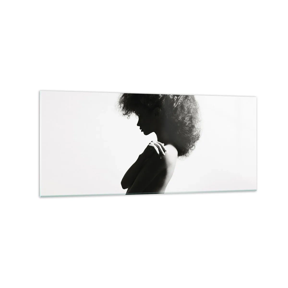 Glasbild - Bild auf glas - Eine subtile Silhouette einer Frau in Schwarz-Weiß-Tönen auf hellem Hintergrund - 120x50cm - Wie eine Blume auf einem schlanken Stiel - Moderne Wanddekoration für Wohnzimmer und Schlafzimmer ARTTOR