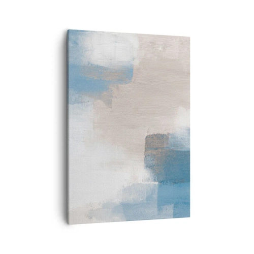 Bild auf Leinwand - Leinwandbild - Abstrakte Formen in Blau- und Beigetönen - 50x70cm - Rosa Abstraktion hinter einem blauen Vorhang - Moderne Wanddekoration für Wohnzimmer und Schlafzimmer ARTTOR