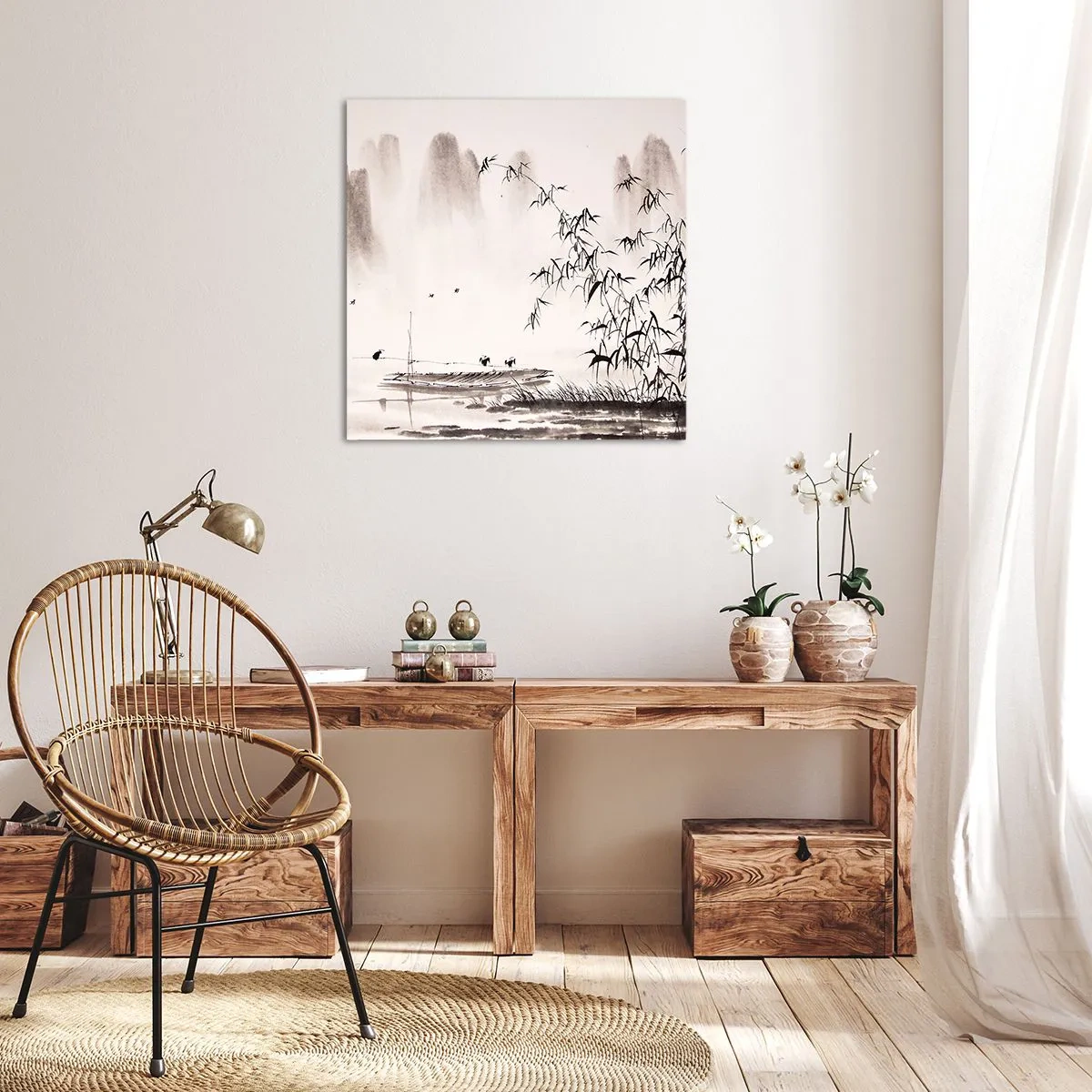 Bild auf Leinwand - Leinwandbild - Die Stille der Reisfelder - 50x50 cm