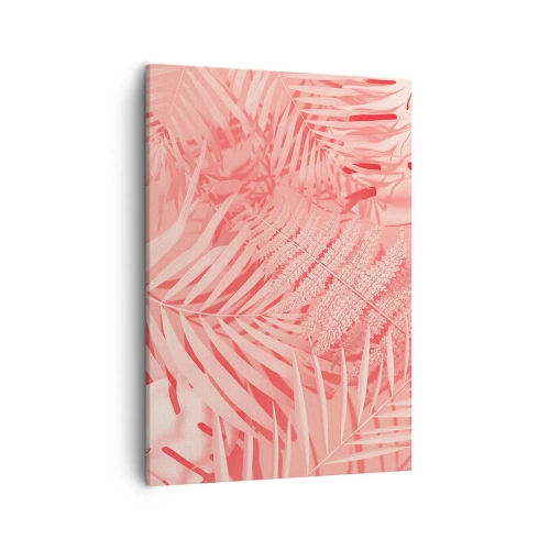 Bild auf Leinwand - Leinwandbild - Rosa tropische Blätter in einem zarten und minimalistischen Stil - 50x70cm - Rosa Konzept - Moderne Wanddekoration für Wohnzimmer und Schlafzimmer ARTTOR