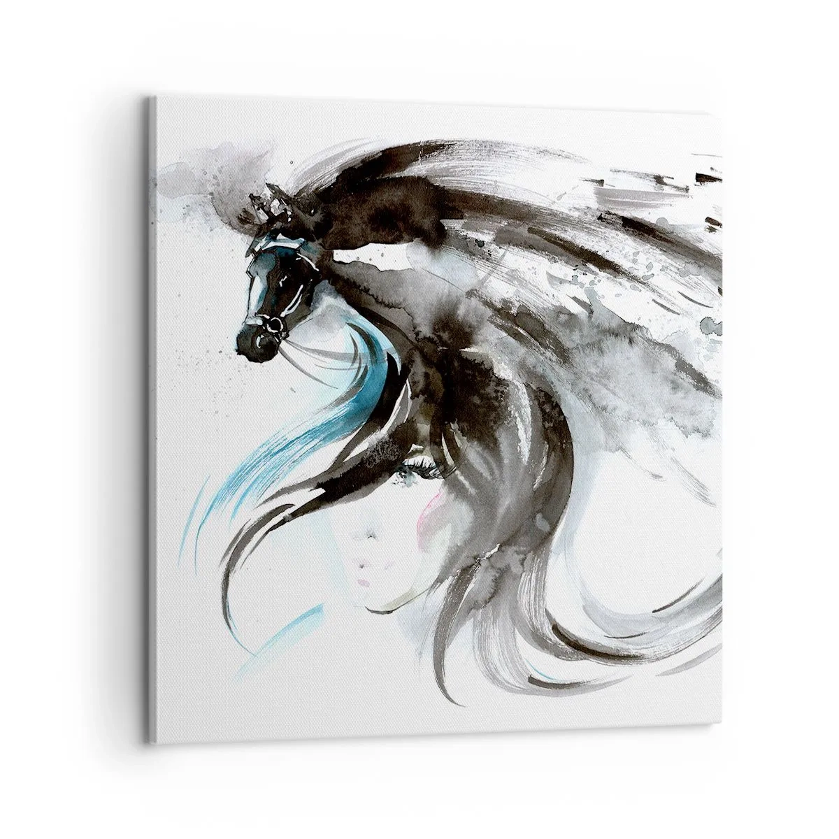 Bild auf Leinwand - Leinwandbild - Schwarzer Prinz Galopp - 60x60 cm