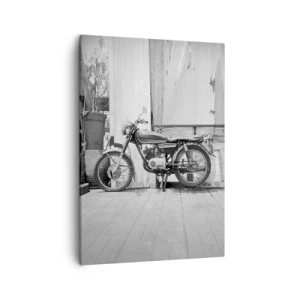 Bild auf Leinwand - Leinwandbild - Schwarz-Weiß-Foto eines klassischen Motorrads - 50x70cm - Klassik über alles - Moderne Wanddekoration für Wohnzimmer und Schlafzimmer ARTTOR