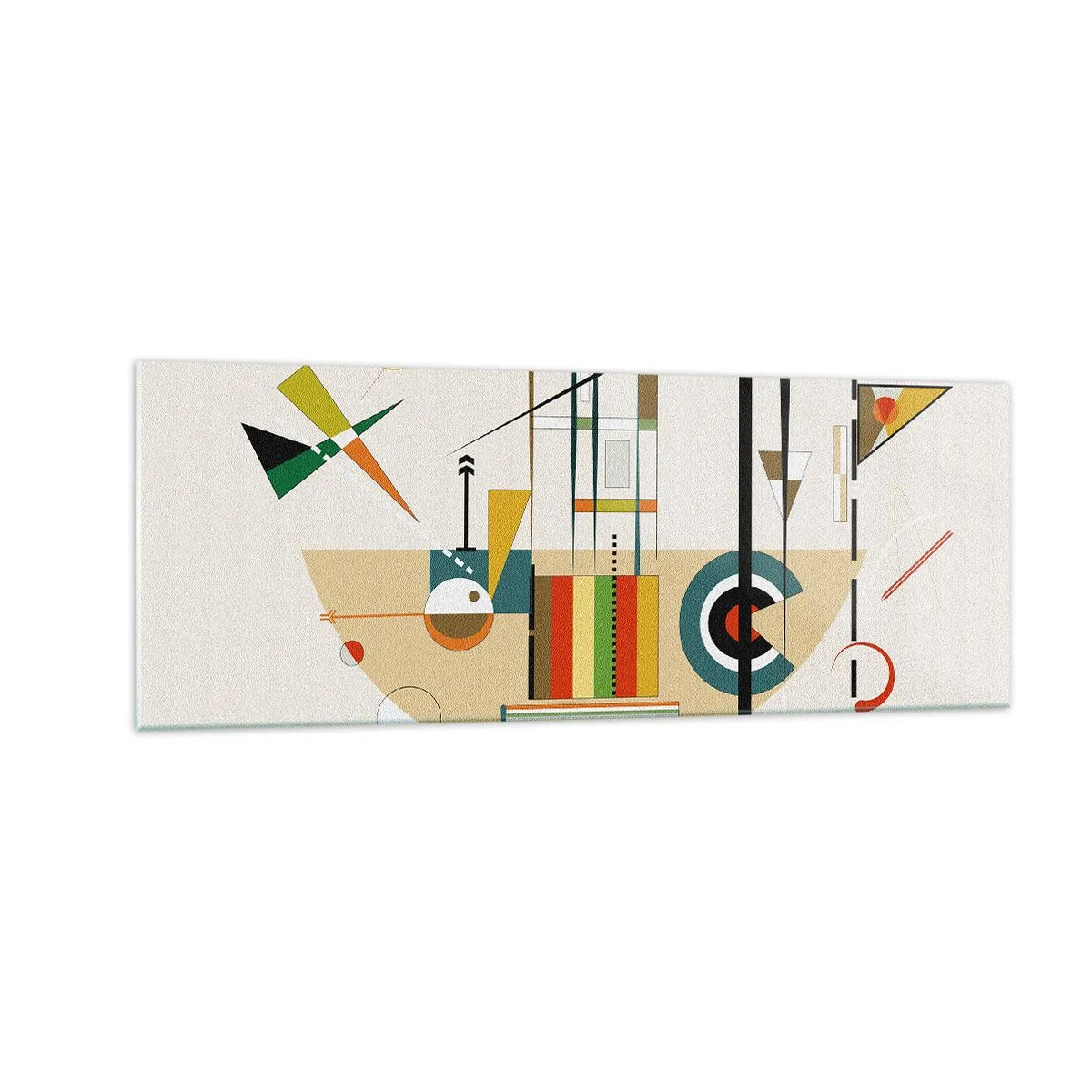 Glasbild - Bild auf glas - Bunte Abstraktion mit geometrischen Formen - 140x50cm - Und die Welt lacht - Moderne Wanddekoration für Wohnzimmer und Schlafzimmer ARTTOR