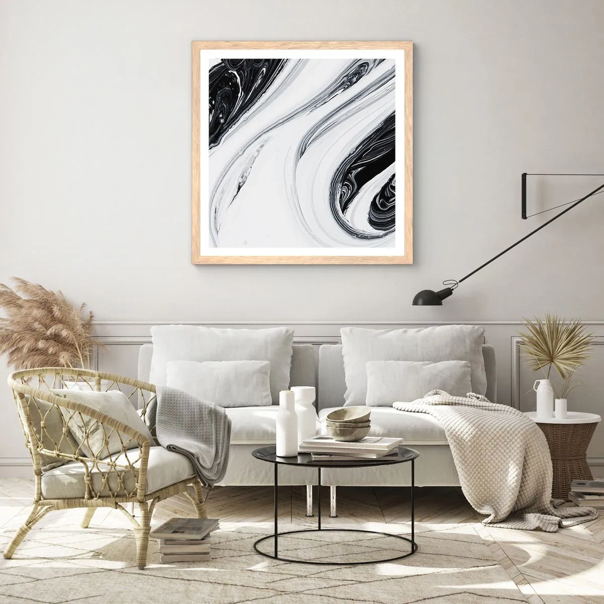 Poster in einem Rahmen aus heller Eiche - Kombination aus Gegensätzen - 60x60 cm