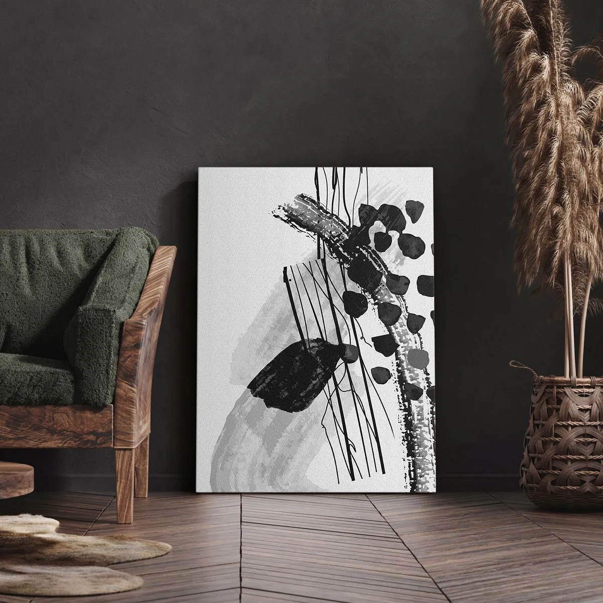 Bild auf Leinwand - Leinwandbild - Organische Schwarz-Weiß-Abstraktion - 45x80 cm