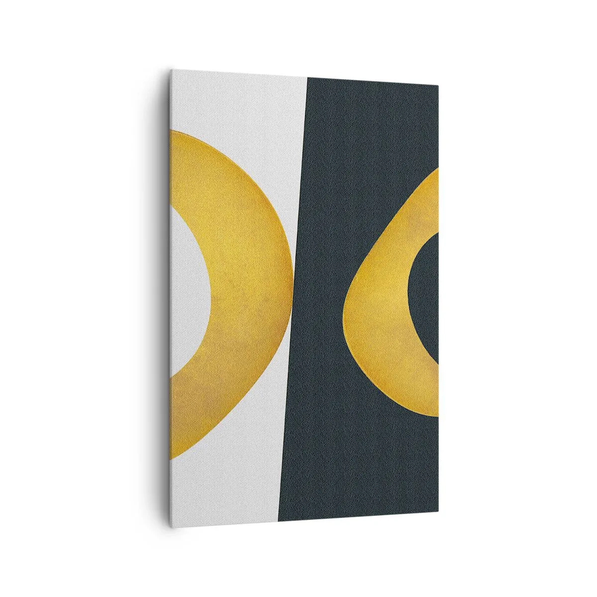 Bild auf Leinwand - Leinwandbild - Geometrische Formen in Gold auf weißem und dunklem Hintergrund - 80x120cm - Erstens: Gold - Moderne Wanddekoration für Wohnzimmer und Schlafzimmer ARTTOR