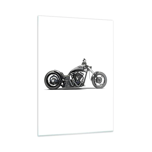 Glasbild - Bild auf glas - Schwarzes Custom-Motorrad auf weißem Hintergrund - 50x70cm - Für alle, die die Freiheit lieben - Moderne Wanddekoration für Wohnzimmer und Schlafzimmer ARTTOR