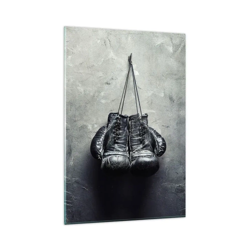 Glasbild - Bild auf glas - Alte Boxhandschuhe an der Wand - 80x120cm - Zeit des Kampfes und Zeit des Friedens - Moderne Wanddekoration für Wohnzimmer und Schlafzimmer ARTTOR