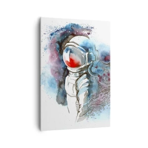 Bild auf Leinwand - Leinwandbild - Ein Kosmonaut in einem dynamischen Aquarell mit kosmischen Details - 70x100cm - Allein mit Platz - Moderne Wanddekoration für Wohnzimmer und Schlafzimmer ARTTOR