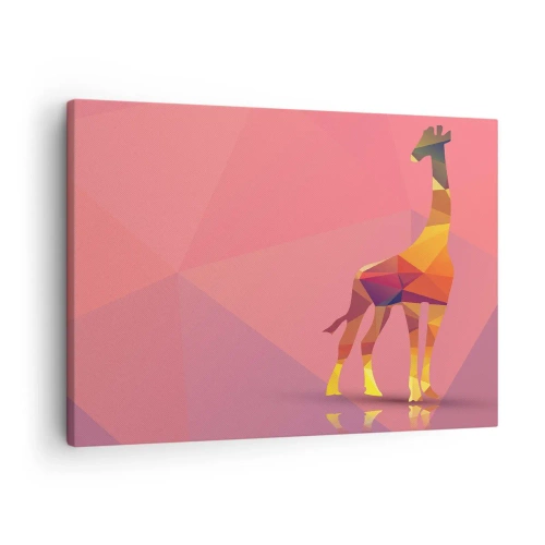 Bild auf Leinwand - Leinwandbild - Geometrische Giraffensilhouette in Pastelltönen von Rosa und Gelb - 70x50cm - In den Farben der Savanne - Moderne Wanddekoration für Wohnzimmer und Schlafzimmer ARTTOR