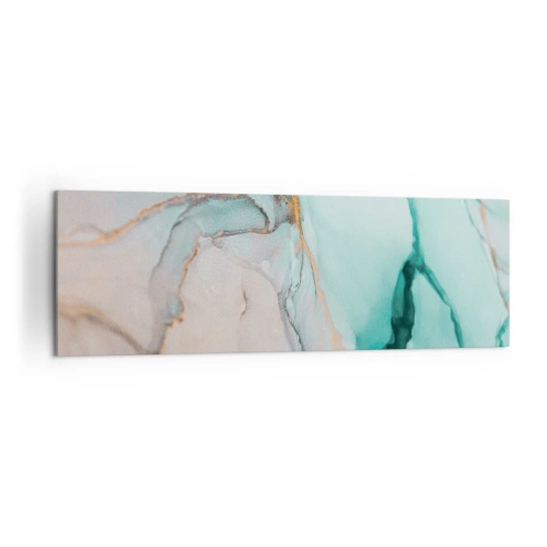 Bild auf Leinwand - Leinwandbild - Eine abstrakte Komposition in Türkis- und Goldtönen. - 160x50cm - Ein Tanz der Formen und Farben - Moderne Wanddekoration für Wohnzimmer und Schlafzimmer ARTTOR