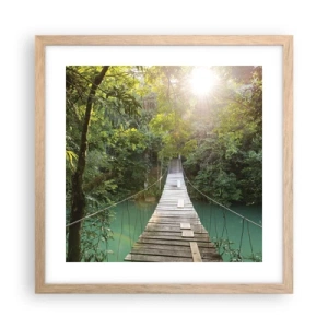 Poster in einem Rahmen aus heller Eiche - Über das azurblaue Wasser zum azurblauen Wald - 40x40 cm