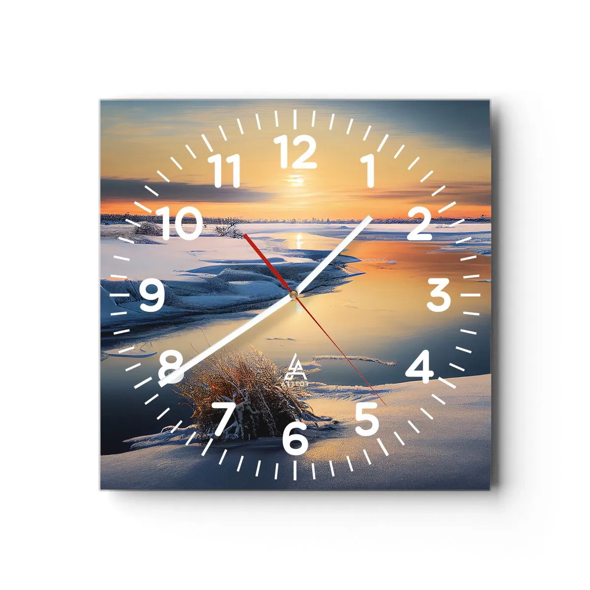 Wanduhr - Glasuhr - Wintersonnenuntergang - 40x40 cm