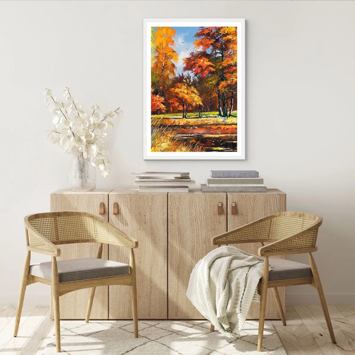 Poster in einem weißen Rahmen - Landschaft in Gold und Bronze - 30x40 cm