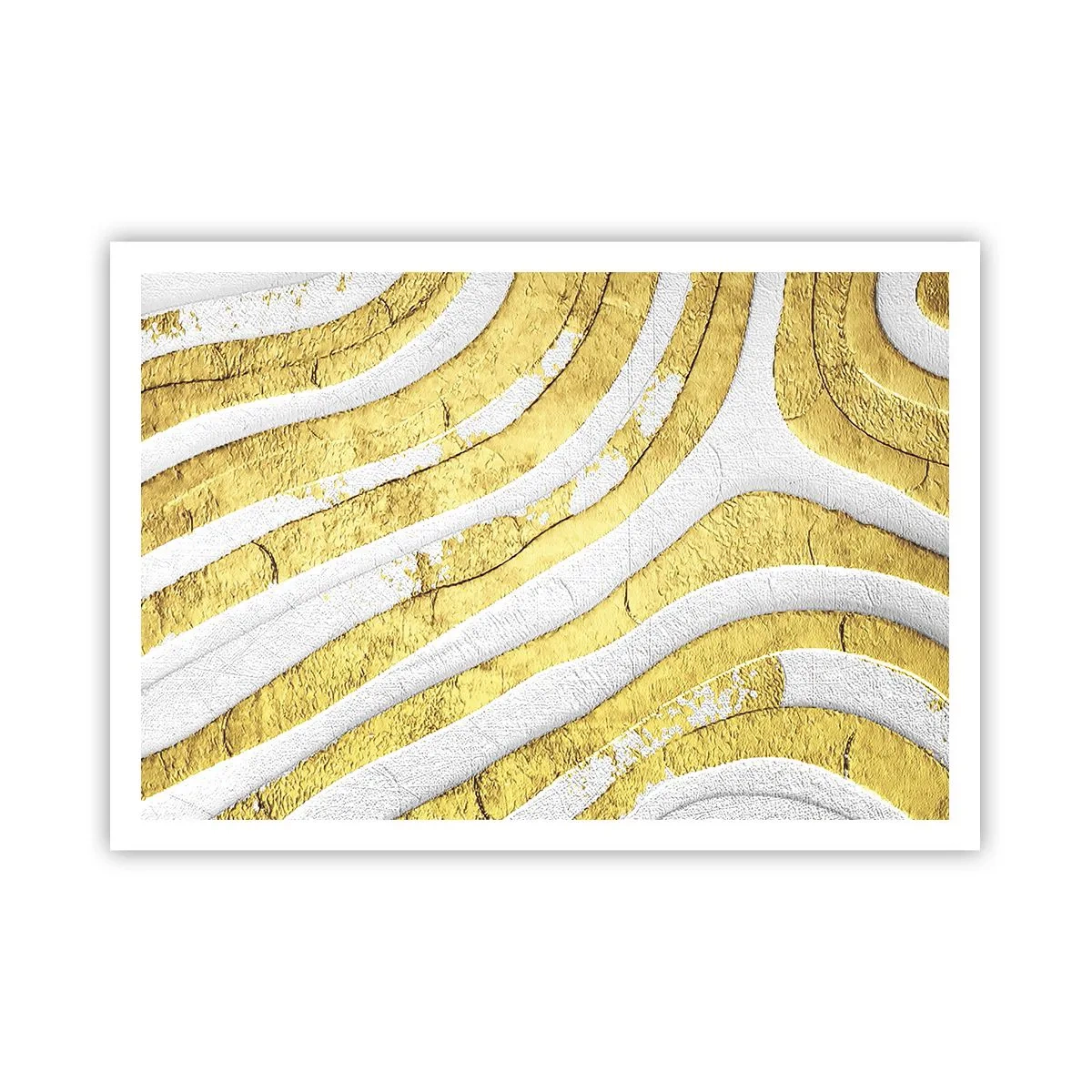Poster - Gold- und Weiß-abstrakte Linien in einer 3D-Textur - 100x70cm - Komposition in Weiß und Gold - Moderne Wanddekoration für Wohnzimmer und Schlafzimmer ARTTOR