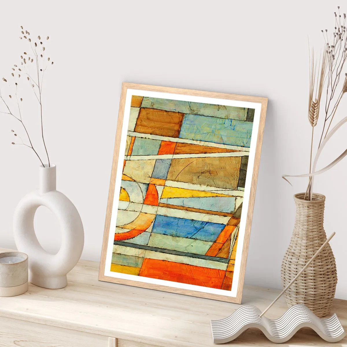 Poster in einem Rahmen aus heller Eiche - Kubismus auf der Baustelle - 70x100 cm