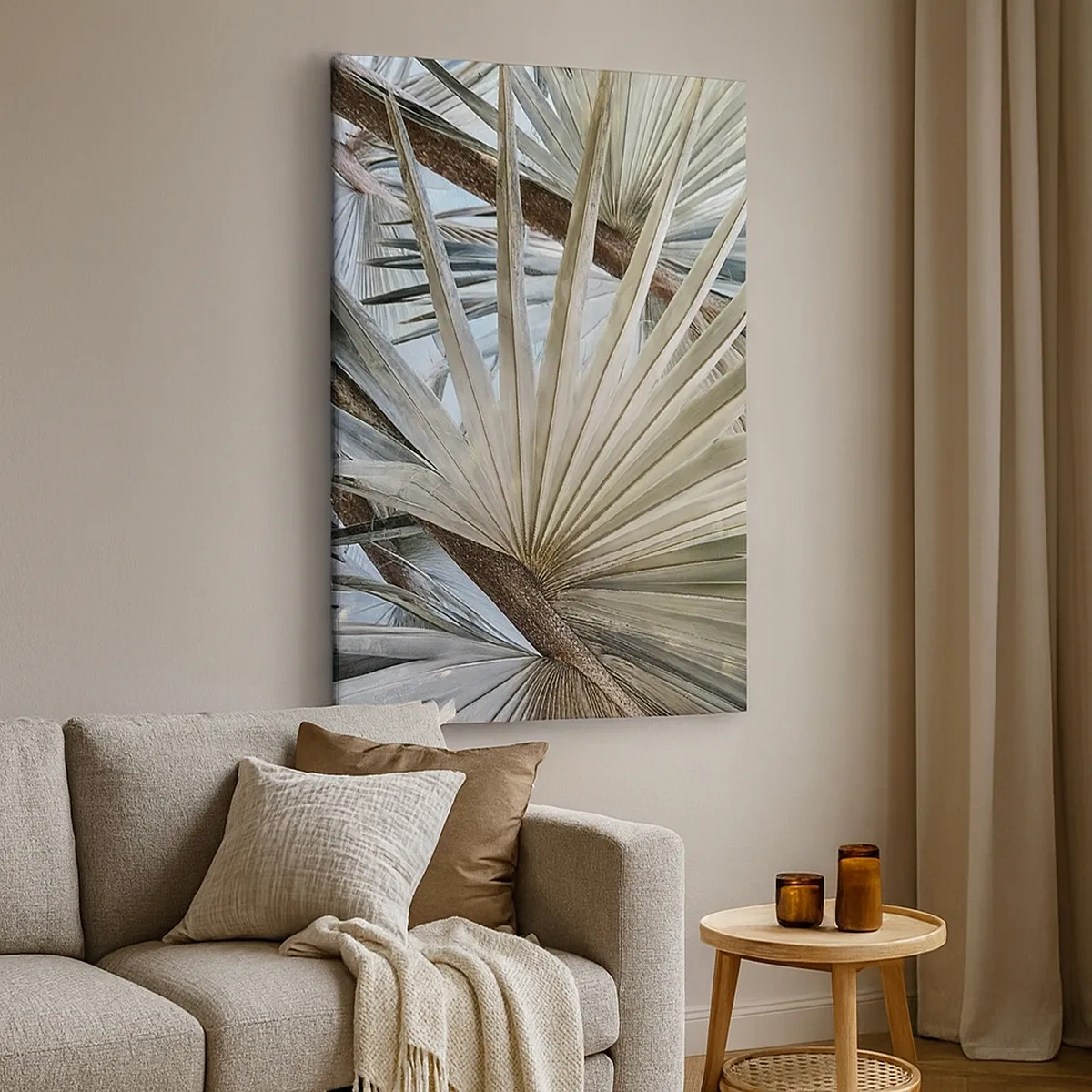 Bild auf Leinwand - Leinwandbild - Nahaufnahme von Palmblättern in natürlichen Grüntönen - 50x70cm - Fans in den Tropen - Moderne Wanddekoration für Wohnzimmer und Schlafzimmer ARTTOR