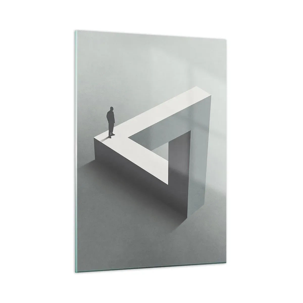 Glasbild - Bild auf glas - Eine Figur auf einer geometrischen Struktur im Stil einer optischen Täuschung - 50x70cm - Es ist also doch möglich - Moderne Wanddekoration für Wohnzimmer und Schlafzimmer ARTTOR