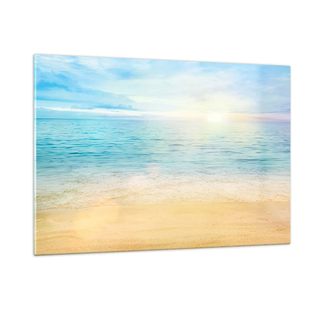 Glasbild - Bild auf glas - Ein sonniger Strand mit azurblauem Meer und Himmel - 120x80cm - Großes Blau - Moderne Wanddekoration für Wohnzimmer und Schlafzimmer ARTTOR