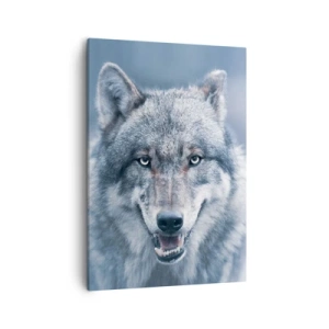 Bild auf Leinwand - Leinwandbild - Ein Wolf mit intensivem Blick in einer Winterlandschaft - 50x70cm - Werden Sie die Herausforderung annehmen? - Moderne Wanddekoration für Wohnzimmer und Schlafzimmer ARTTOR