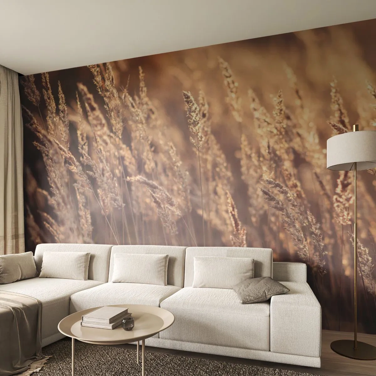 Fototapete Premium Sand - Bereit, den Herbst willkommen zu heißen - Landschaft, Ähren, Wiese - 250x175 cm