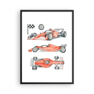 Poster in einem schwarzem Rahmen - Aquarell-Illustration eines Rennwagens - 50x70cm - Dem Traum folgen - Moderne Wanddekoration für Wohnzimmer und Schlafzimmer ARTTOR