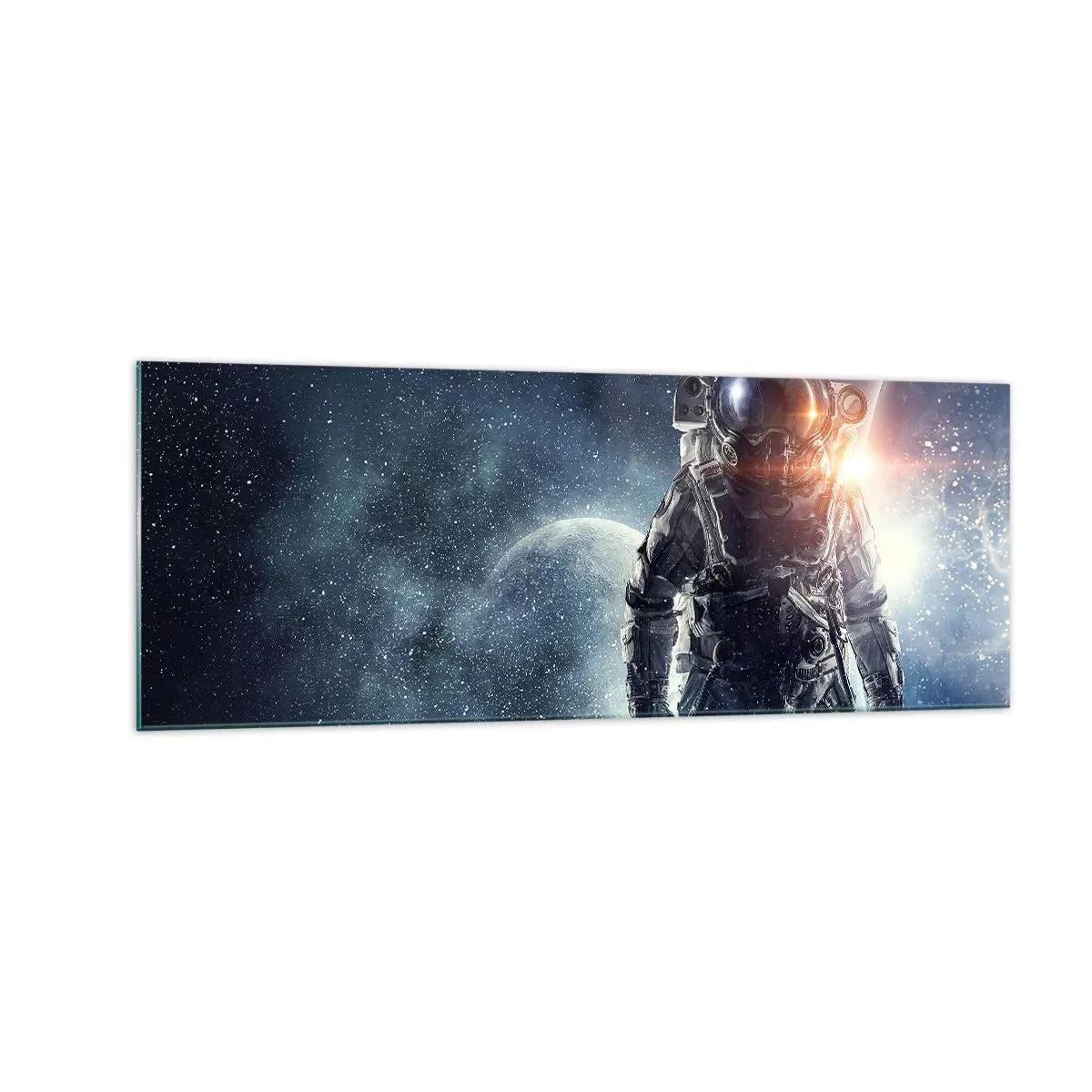 Glasbild - Bild auf glas - Astronaut vor dem Hintergrund des Weltraums und des Planeten Erde - 140x50cm - Weltraumabenteuer - Moderne Wanddekoration für Wohnzimmer und Schlafzimmer ARTTOR