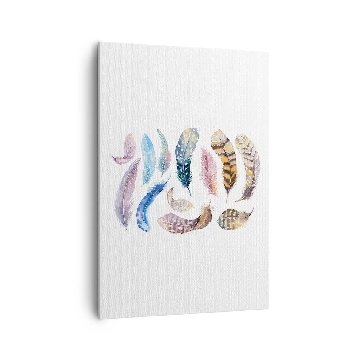 Bild auf Leinwand - Leinwandbild - Bunte Federn im zarten Aquarell-Stil - 70x100cm - Hell, bunt und bunt - Moderne Wanddekoration für Wohnzimmer und Schlafzimmer ARTTOR