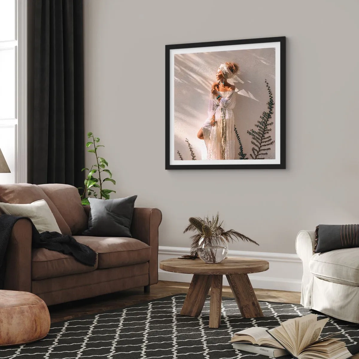 Poster in einem schwarzem Rahmen - Die Sonne und das Mädchen - 40x40 cm