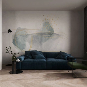 Selbstklebende Fototapete Deluxe Sticker - Über das Verhältnis von Grau und Gold - Abstraktion, Stück, Interessante Formen - 100x70 cm