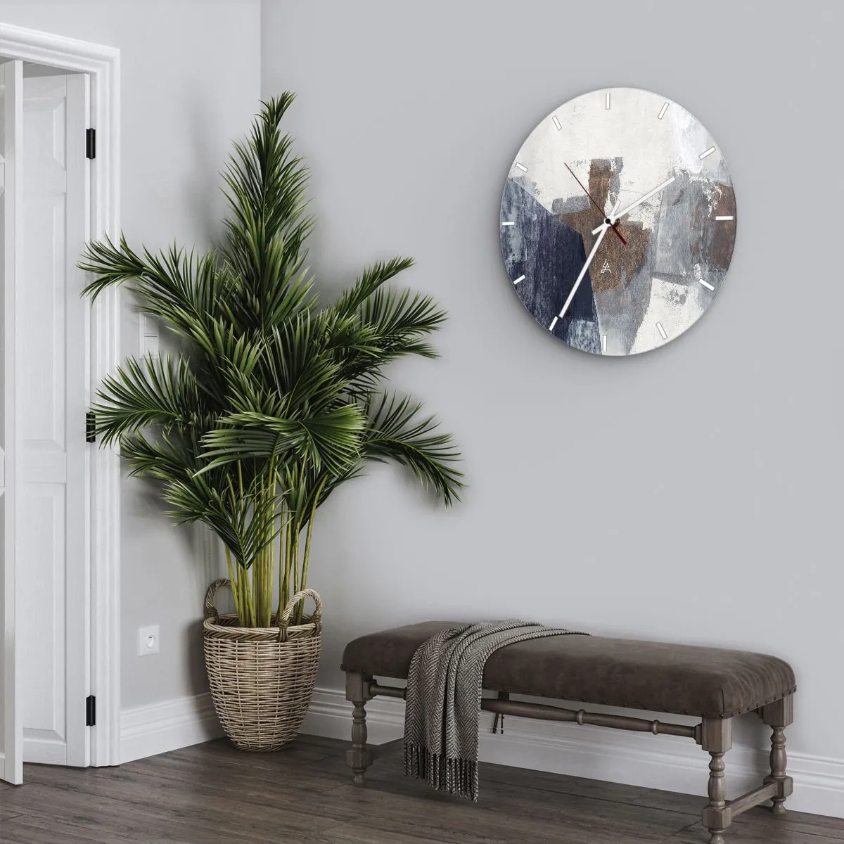 Wanduhr - Glasuhr - Eine abstrakte Komposition in Braun- und Marineblautönen. - 30x30cm - Blaue und braune Formen - Moderne Wanddekoration für Wohnzimmer, Küche und Schlafzimmer ARTTOR