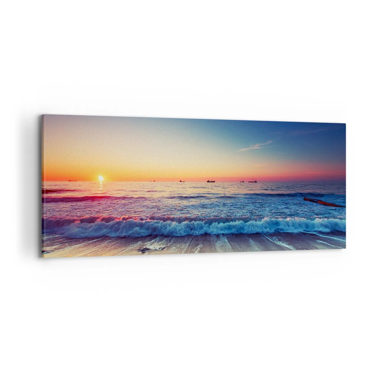 Bild auf Leinwand - Leinwandbild - Sonnenuntergang über einem ruhigen Meer mit Wellen - 120x50cm - Was ist mit dem Horizont? - Moderne Wanddekoration für Wohnzimmer und Schlafzimmer ARTTOR