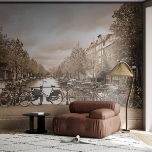 Fototapete Premium Canvas - Niederländische Atmosphäre - Stadt, Amsterdam, Fahrrad - 400x280 cm