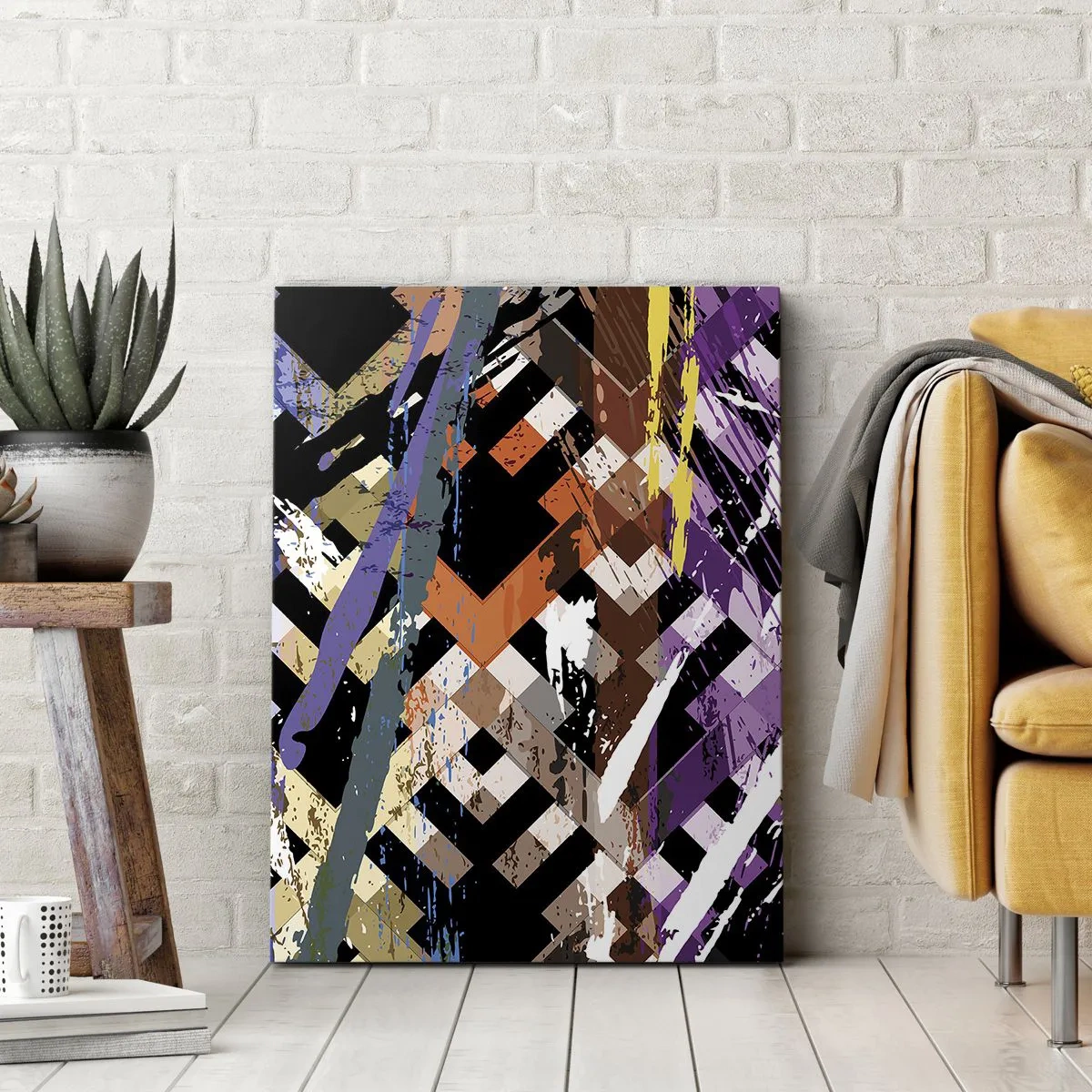 Bild auf Leinwand - Leinwandbild - Abstrakte Komposition mit farbigen Linien auf schwarzem Hintergrund - 80x120cm - Quadriert - Moderne Wanddekoration für Wohnzimmer und Schlafzimmer ARTTOR