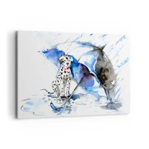 Bild auf Leinwand - Leinwandbild - Aquarellmalerei eines Dalmatiners mit einem Regenschirm im Hintergrund - 120x80cm - Dafür ist ein Freund da - Moderne Wanddekoration für Wohnzimmer und Schlafzimmer ARTTOR