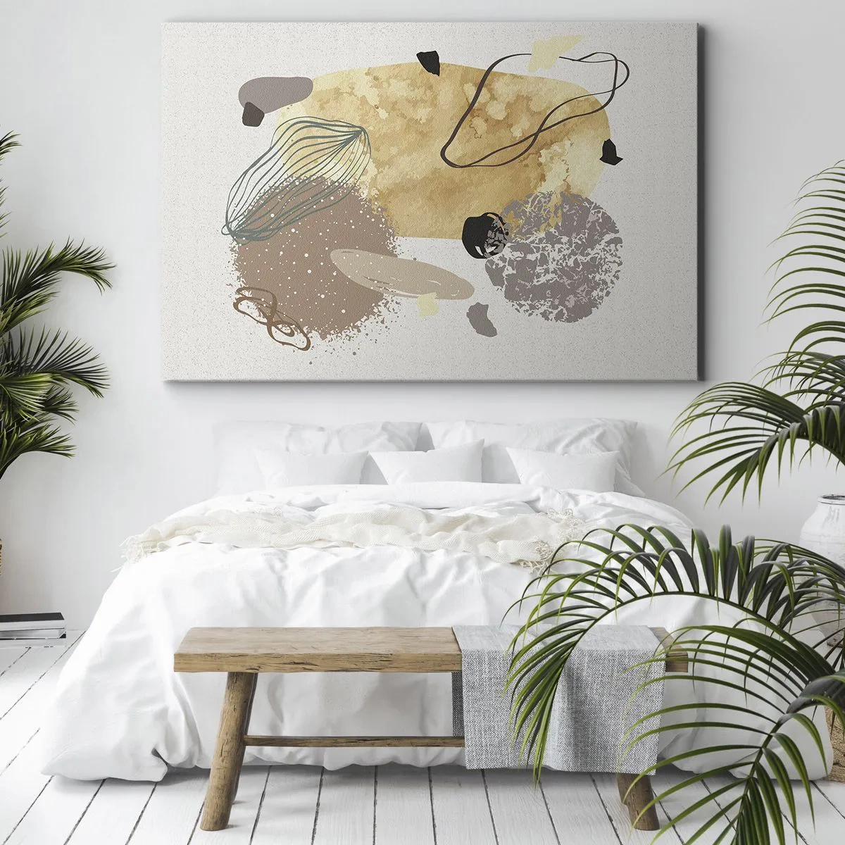Bild auf Leinwand - Leinwandbild - Eine Komposition aus abstrakten Formen in Beige und Gelb. - 100x70cm - Angewandte Plumkologie - Moderne Wanddekoration für Wohnzimmer und Schlafzimmer ARTTOR