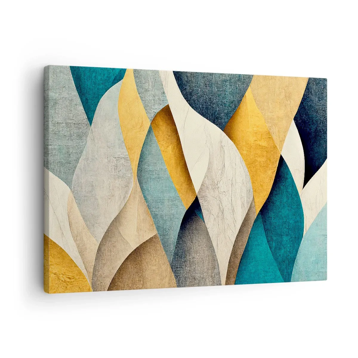 Bild auf Leinwand - Leinwandbild - Abstrakte Wellen in Blau- und Goldtönen - 70x50cm - Rhythmus und Welle - Moderne Wanddekoration für Wohnzimmer und Schlafzimmer ARTTOR